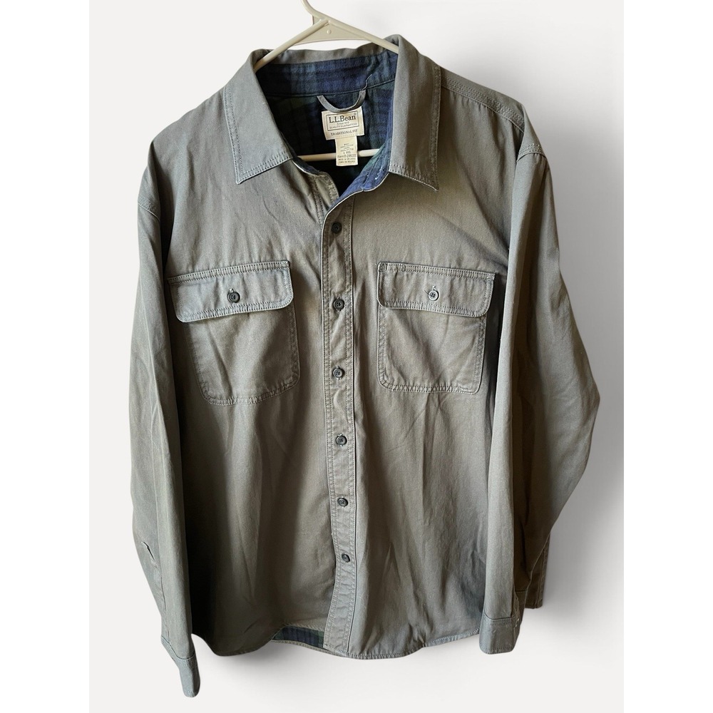 L.L. Bean Men's Flannel Lined Hurricane Long Sleeve Shirt Cotton Large